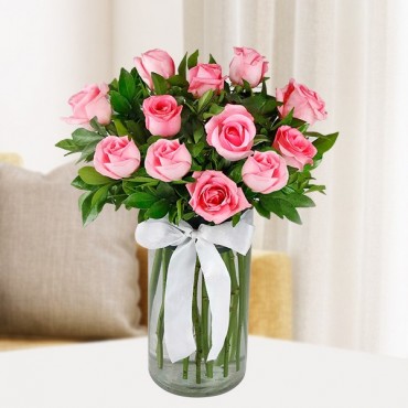 Pink Roses Vase Bouquet 